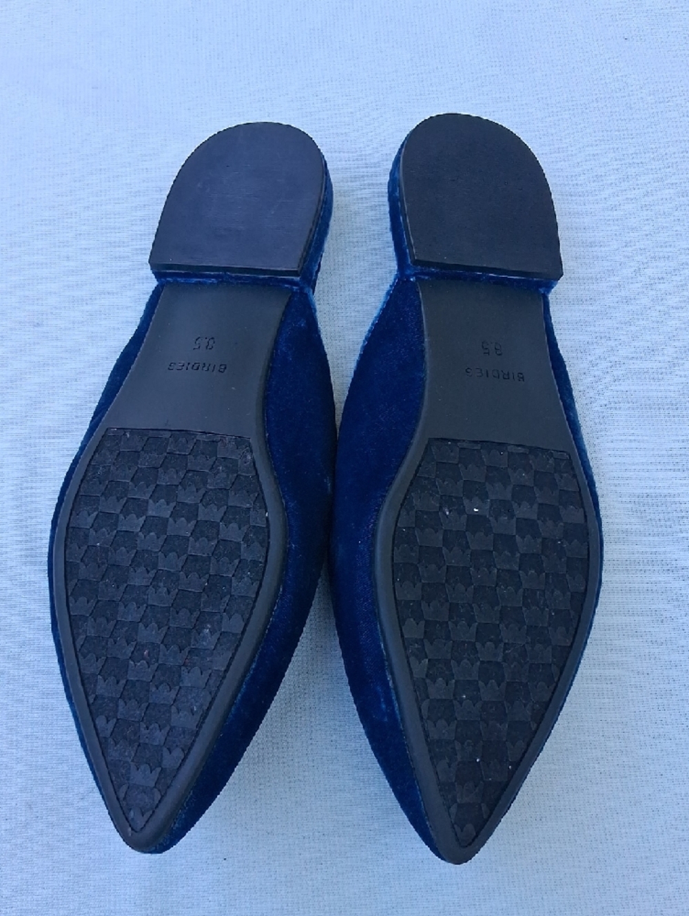 Birdies Deep Blue Velvet Crystal-Embellished Pointed Mules - Picture 6 of 16
